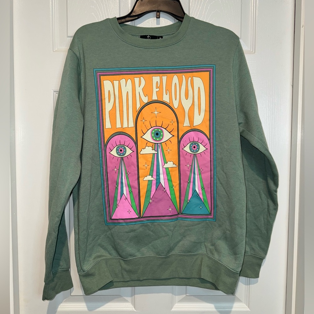 Pink Floyd Green Crewneck Sweater with Retro Graphics. Size M